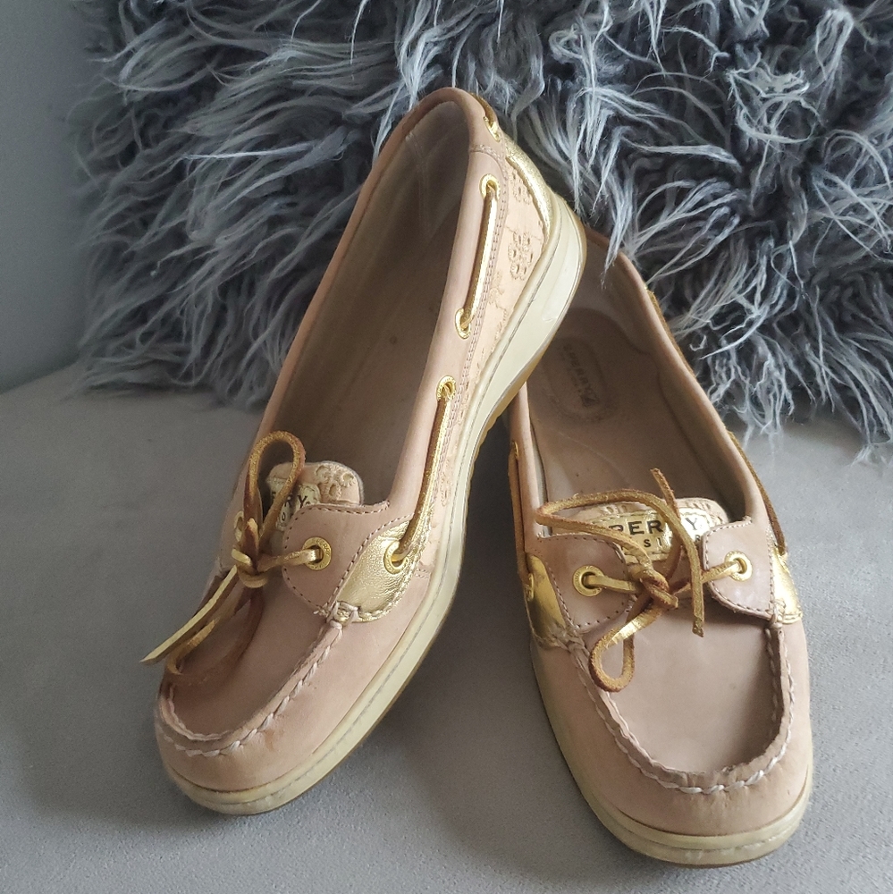 Sperry Top-Sider Angelfish Boat Shoes Leather with Gold Metallic Trim size 8